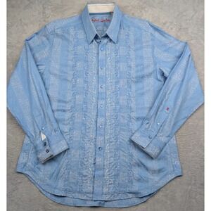 Robert Graham Knowledge Wisdom Truth Shirt Men XL Blue Cotton Floral Embroidered